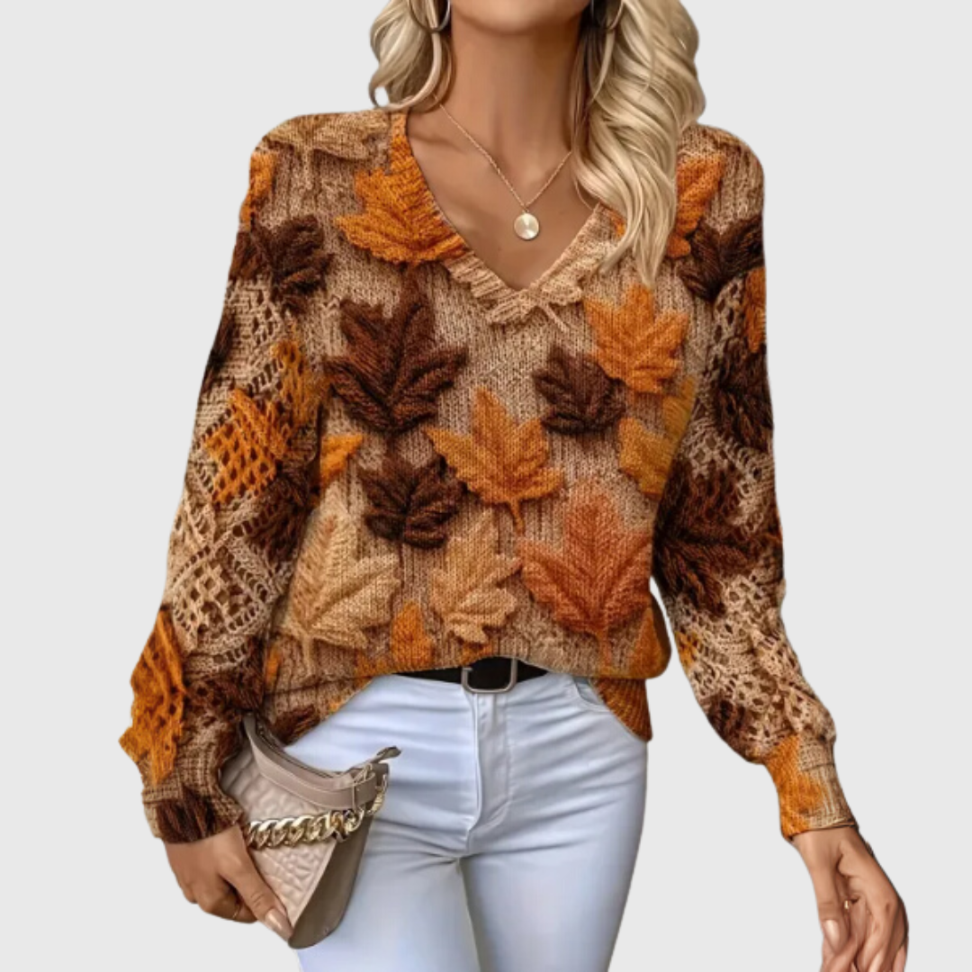 Women's Floral Pattern Sweater – Lightweight V-Neck Knit Pullover