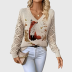 Women's Floral Pattern Sweater – Lightweight V-Neck Knit Pullover