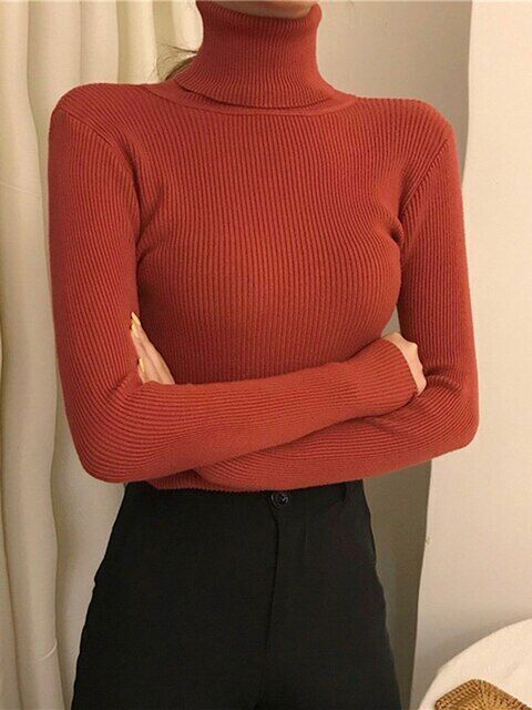 Women's Classic Roll Neck Sweater – Turtleneck Winter Knit Sweater