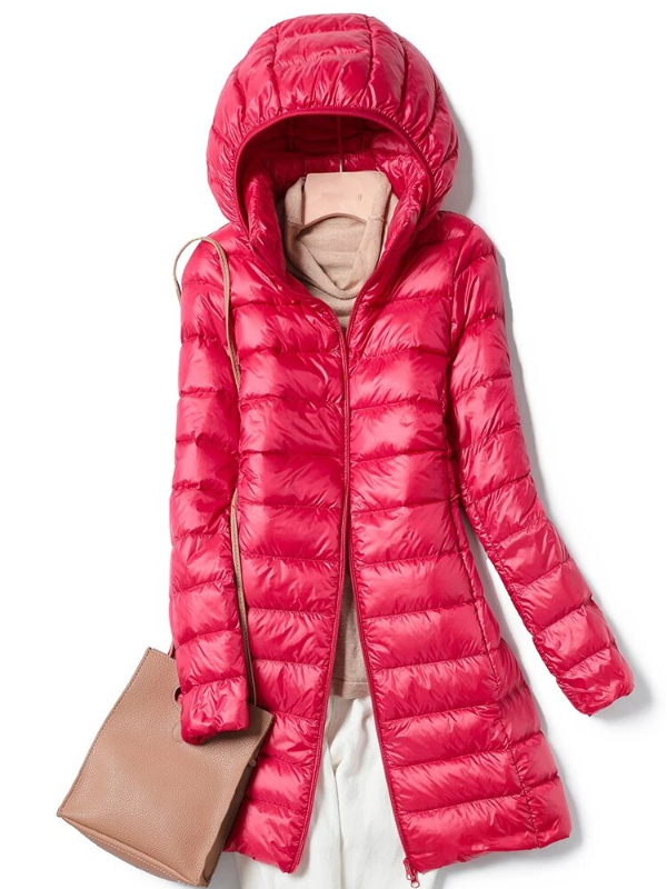 Women's Lightweight Puffer Coat – Longline Removable Hood Jacket