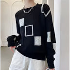 Women's Patterned Patchwork Sweater – Long Sleeve Knit Pullover