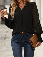 Women's V-Neck Office Blouse – Tailored Long Sleeve Work Blouse