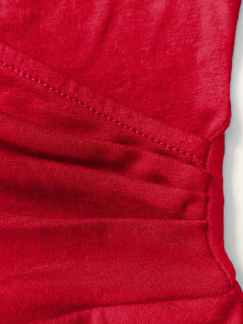 Women's V-Neck Pocket A-Line Dress – Short Sleeve Knee Length Dress