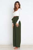 Women's Bow Tie Paperbag Waist Pants – High Rise Wide Leg Trousers