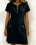 Women's A-Line Knee-Length Dress – Pocket Short Sleeve Day Dress