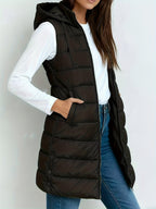 Women's Long Puffer Vest – Sleeveless Quilted Winter Gilet