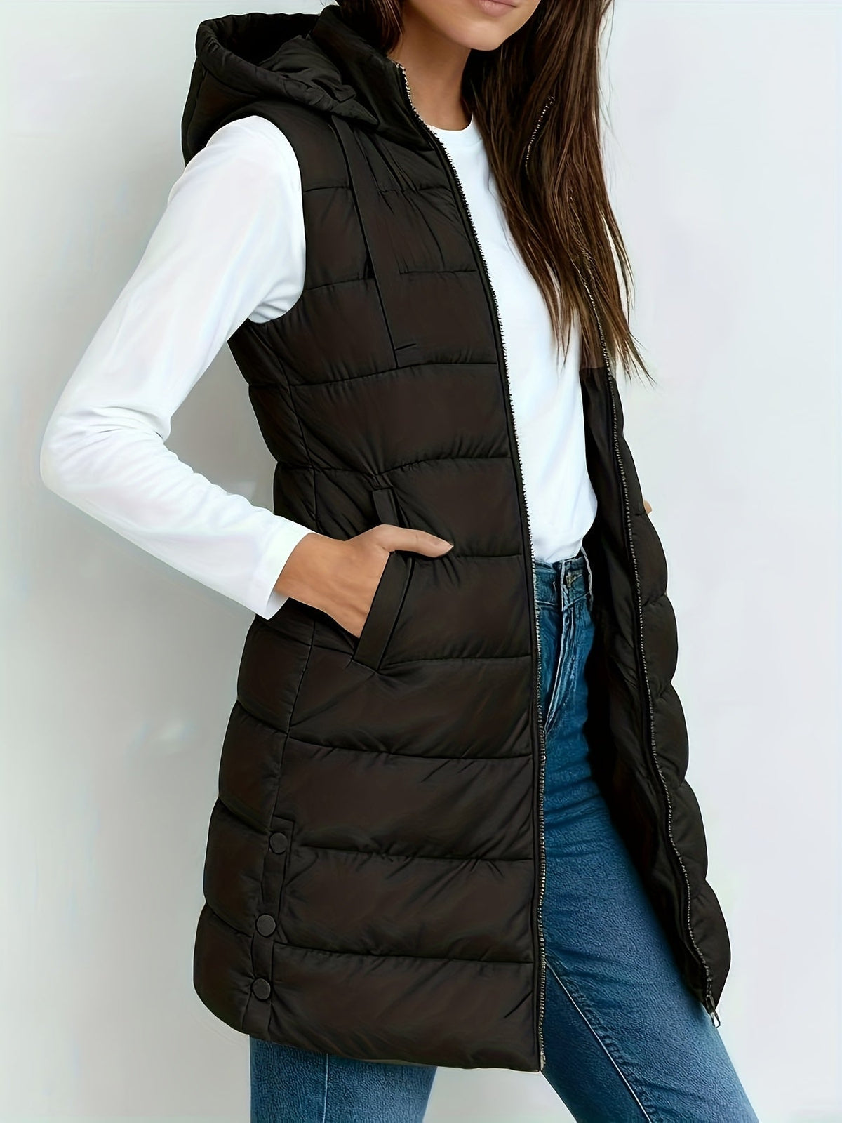 Women's Long Puffer Vest – Sleeveless Quilted Winter Gilet