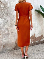 Women's V-Neck Cutout Midi Dress – Wrap Front Fitted Cocktail Dress