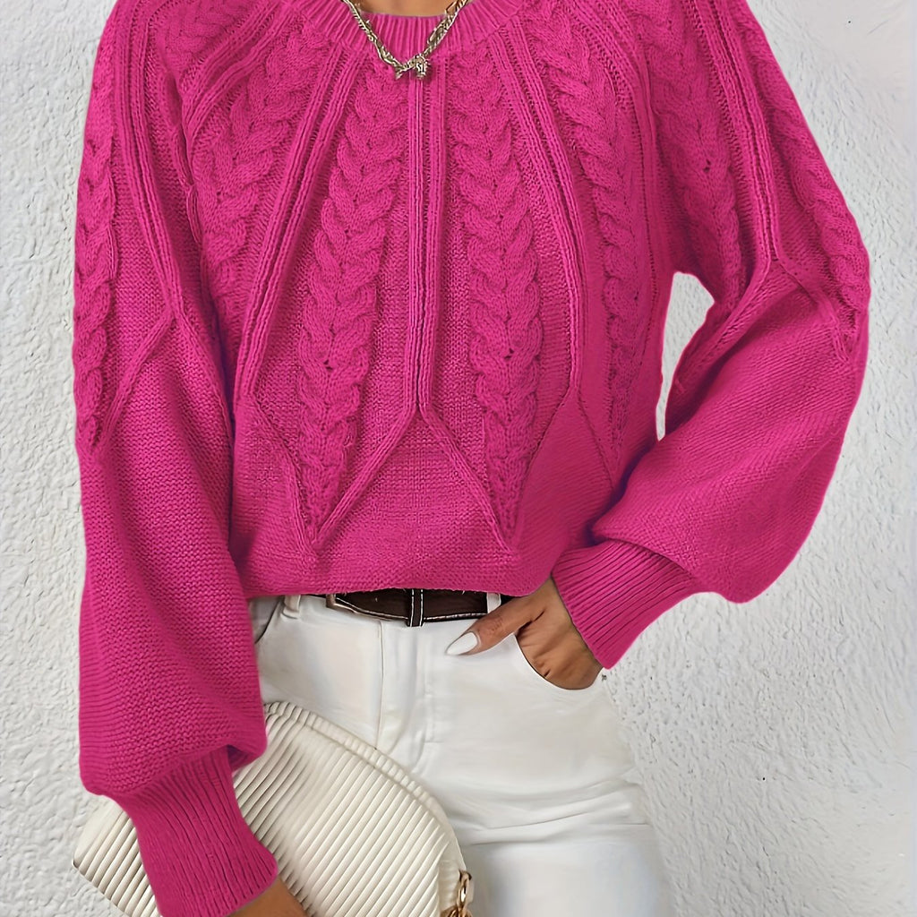 Women's Cable Knit Winter Sweater – Statement Lantern Sleeve Sweater