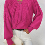 Women's Cable Knit Winter Sweater – Statement Lantern Sleeve Sweater