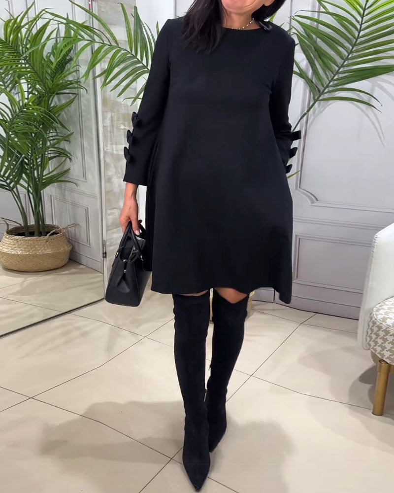 Women's Long Sleeve Pocket Dress – Relaxed Knee Length Everyday Dress