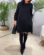 Women's Long Sleeve Pocket Dress – Relaxed Knee Length Everyday Dress