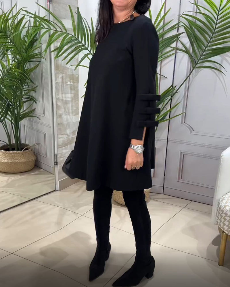 Women's Long Sleeve Pocket Dress – Relaxed Knee Length Everyday Dress