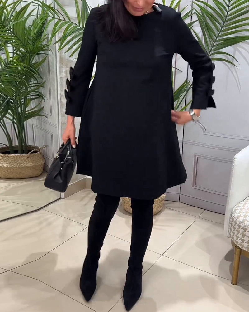 Women's Long Sleeve Pocket Dress – Relaxed Knee Length Everyday Dress