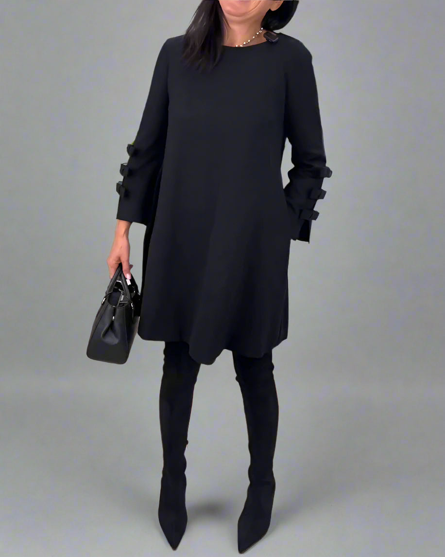 Women's Long Sleeve Pocket Dress – Relaxed Knee Length Everyday Dress