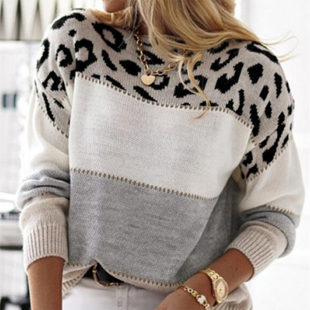 Women's Animal Print Sweater – Oversized Leopard Pattern Pullover