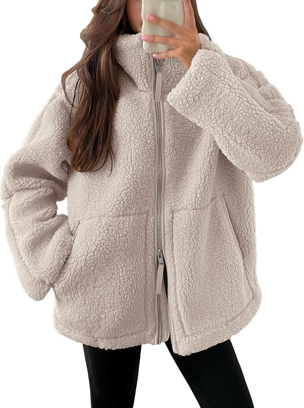 Women's Oversized Fleece Winter Jacket – Warm Zip-Up Jacket