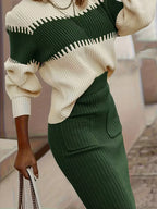 Women's Ribbed Knit Skirt Set – High Neck Sweater Co-Ord