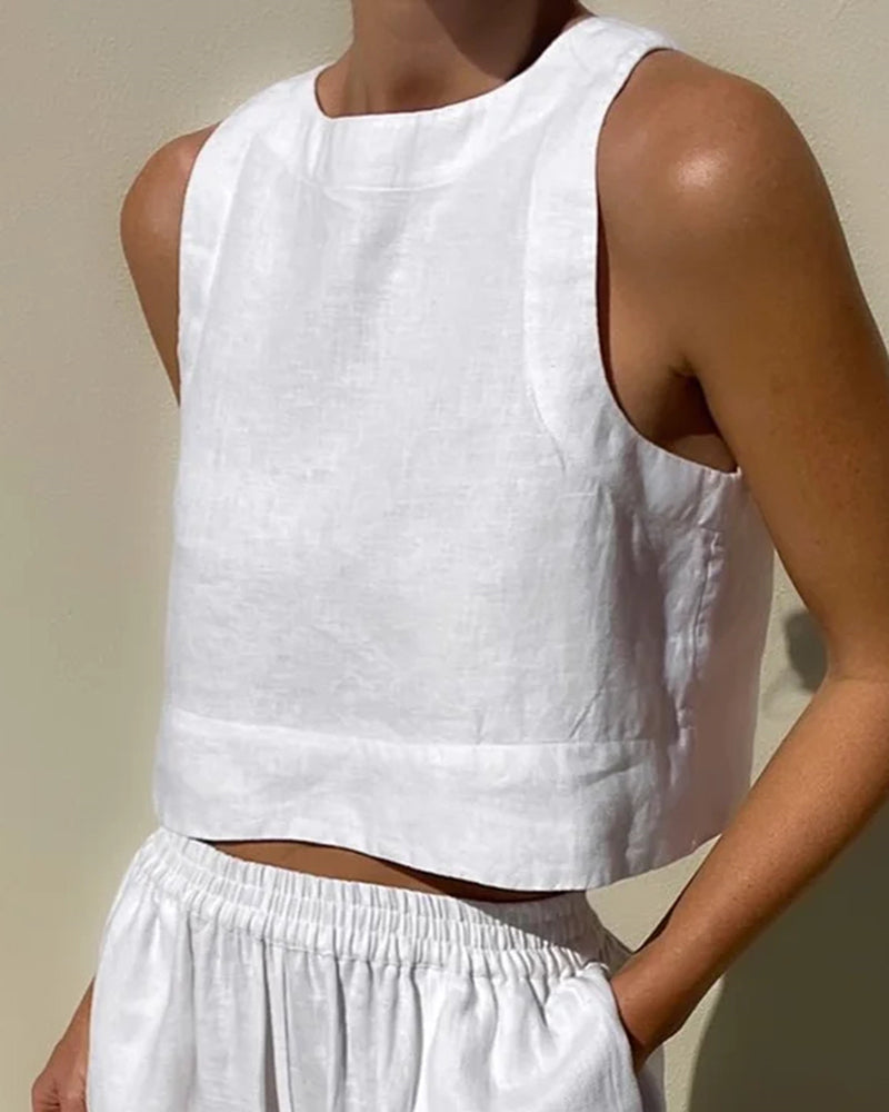 Women's High Waist Pants Set – Crop Top & Wide Leg Summer Co-Ord Set