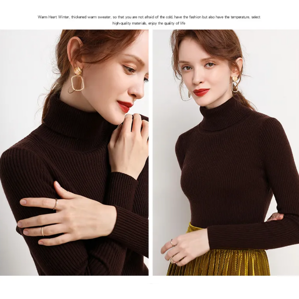 Women's Classic Roll Neck Sweater – Turtleneck Winter Knit Sweater