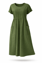 Women's Relaxed Pocket Midi Dress – Long Sleeve Casual Day Dress