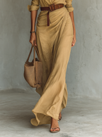 Women's Belted Maxi Shirt Dress – Long Sleeve Lapel Collar Dress