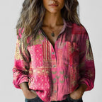 Women's Ombre Print Blouse – Long Sleeve Button Front Blouse