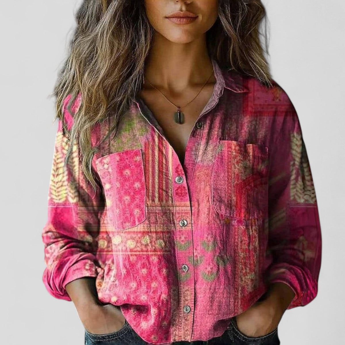 Women's Ombre Print Blouse – Long Sleeve Button Front Blouse