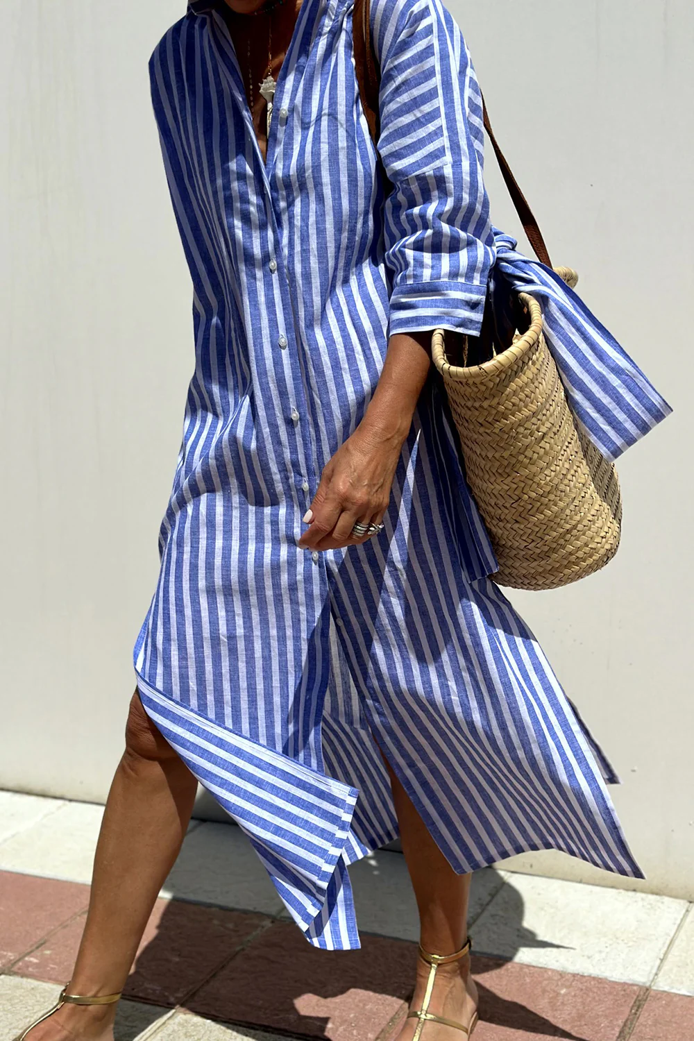 Women's Striped Summer Midi Dress – Flowy Relaxed Day Dress