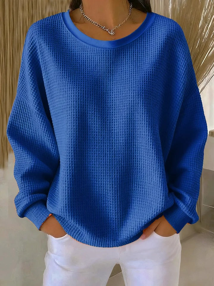 Women's Relaxed Textured Sweater – Everyday Long Sleeve Pullover