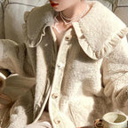 Women's Ruffle Collar Winter Coat – Plush Relaxed Jacket
