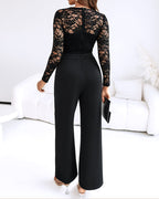 Women's Long Sleeve Lace Jumpsuit – V-Neck Formal Occasion Jumpsuit