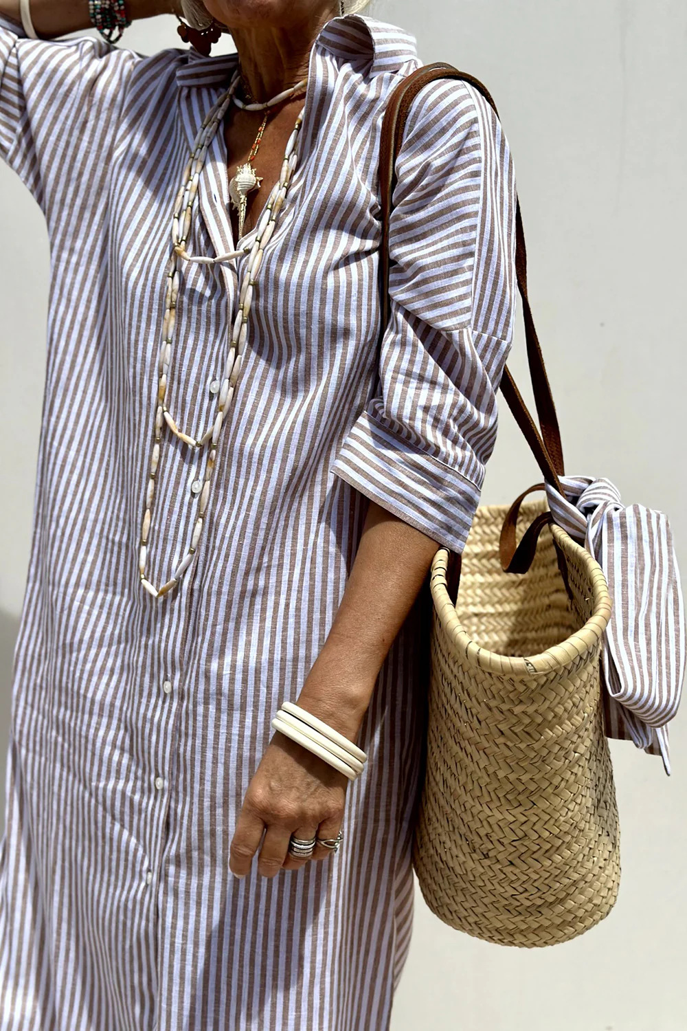 Women's Striped Summer Midi Dress – Flowy Relaxed Day Dress