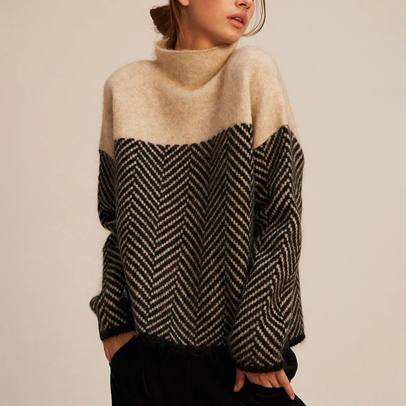 Women's Chevron Knit Sweater – Chunky Roll Neck Sweater