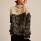 Women's Chevron Knit Sweater – Chunky Roll Neck Sweater