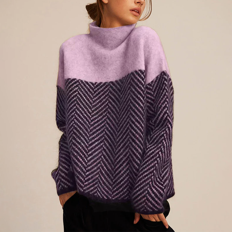 Women's Chevron Knit Sweater – Chunky Roll Neck Sweater
