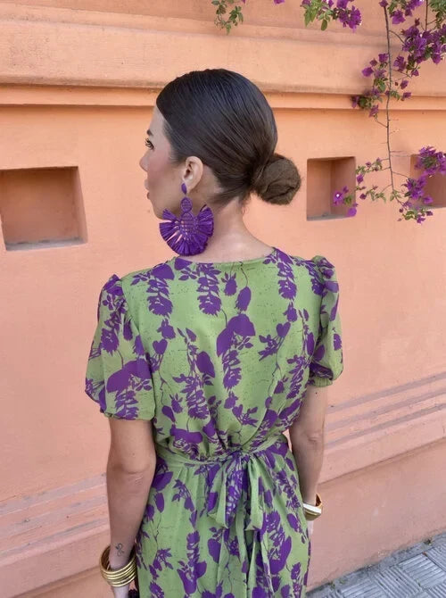 Women's Short Sleeve Summer Dress – V-Neck Ruffle Flowy Dress