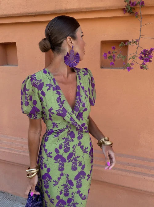 Women's Short Sleeve Summer Dress – V-Neck Ruffle Flowy Dress