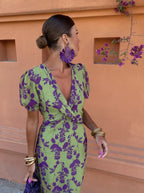Women's Short Sleeve Summer Dress – V-Neck Ruffle Flowy Dress