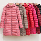 Women's Lightweight Puffer Coat – Longline Removable Hood Jacket