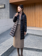Women's Lightweight Puffer Coat – Longline Removable Hood Jacket