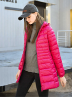 Women's Lightweight Puffer Coat – Longline Removable Hood Jacket