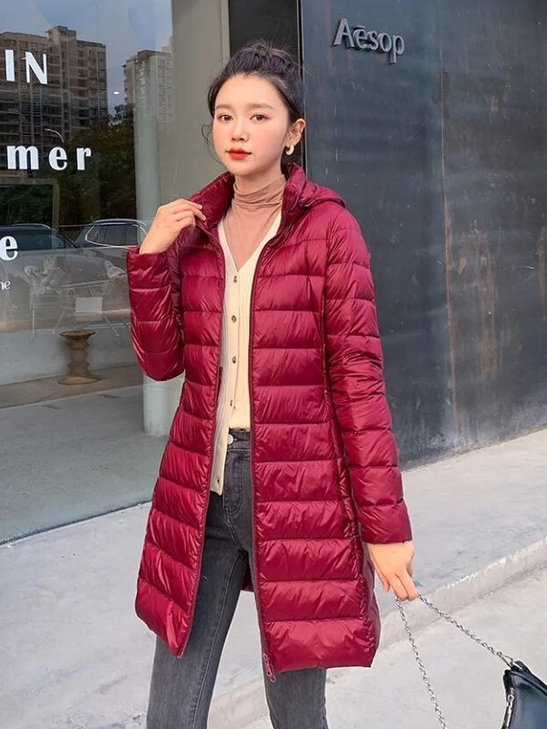 Women's Lightweight Puffer Coat – Longline Removable Hood Jacket