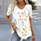 Alanah | Floral Print V-Neck Blouse with short sleeve and relaxed fit