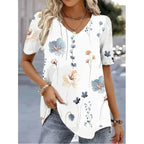 Alanah | Floral Print V-Neck Blouse with short sleeve and relaxed fit