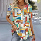 Alanah | Floral Print V-Neck Blouse with short sleeve and relaxed fit