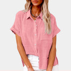 Women's Short Sleeve Pocket Blouse – Lightweight Casual Shirt Blouse