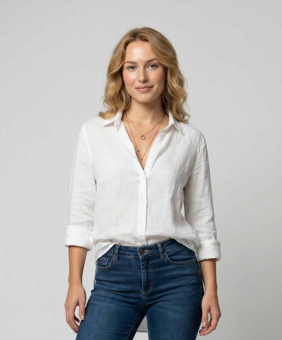 Women's Three-Quarter Sleeve Collar Blouse – Classic Button Front Blouse
