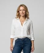 Women's Three-Quarter Sleeve Collar Blouse – Classic Button Front Blouse