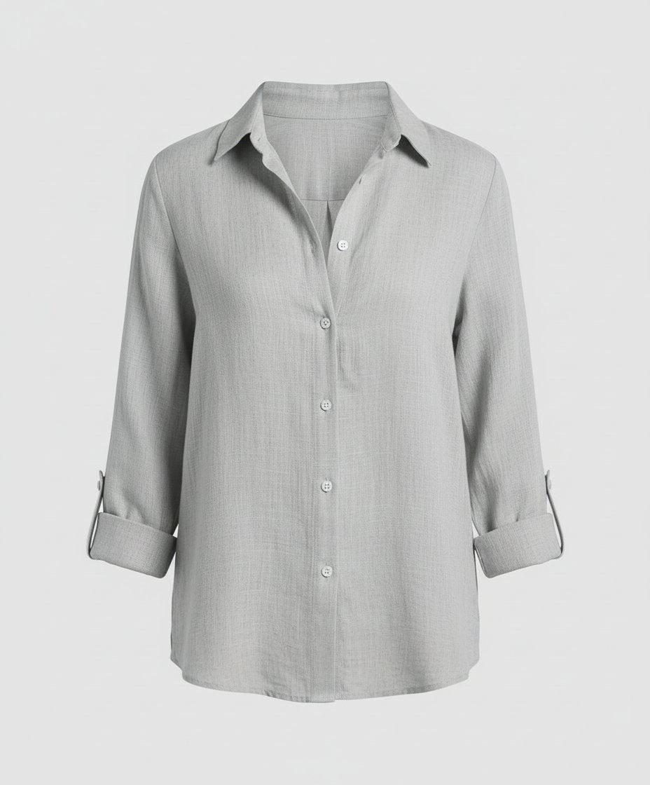 Women's Three-Quarter Sleeve Collar Blouse – Classic Button Front Blouse